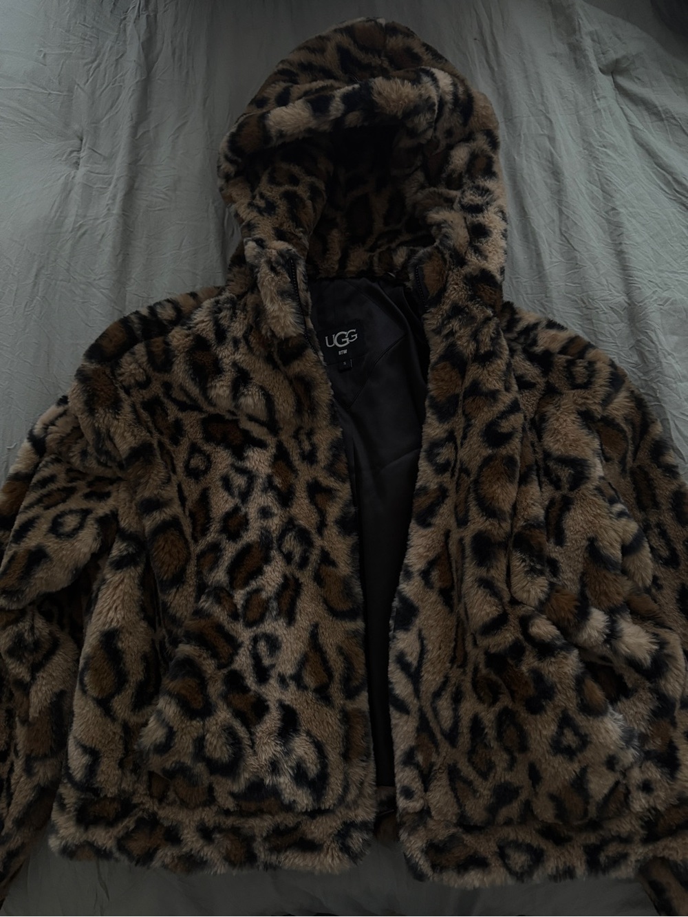 UGG Leopard Print Faux-Fur Hooded Jacket - Brown & Black